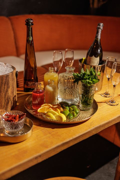 Bottle service tray at Flamingo Cocktail Club