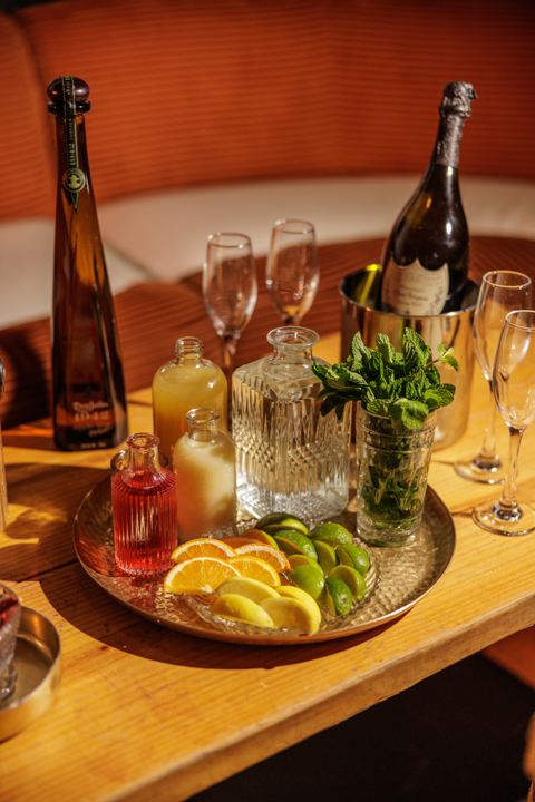 Bottle service tray at Flamingo Cocktail Club
