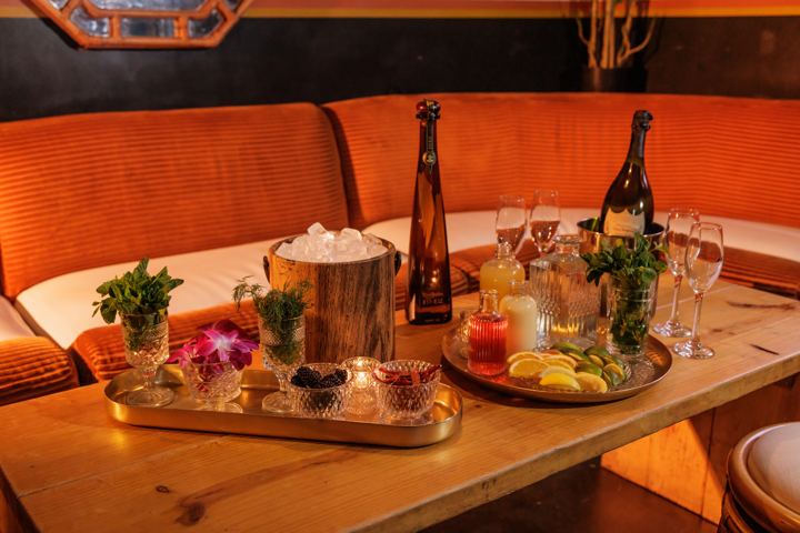 Bottle service tray at Flamingo Cocktail Club